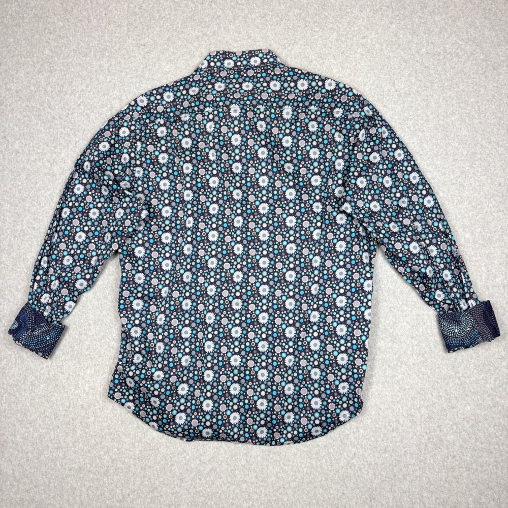 Robert Graham Shirt Mens Large Floral Dot Print Blue Button Down Flip Cuff - Picture 10 of 10